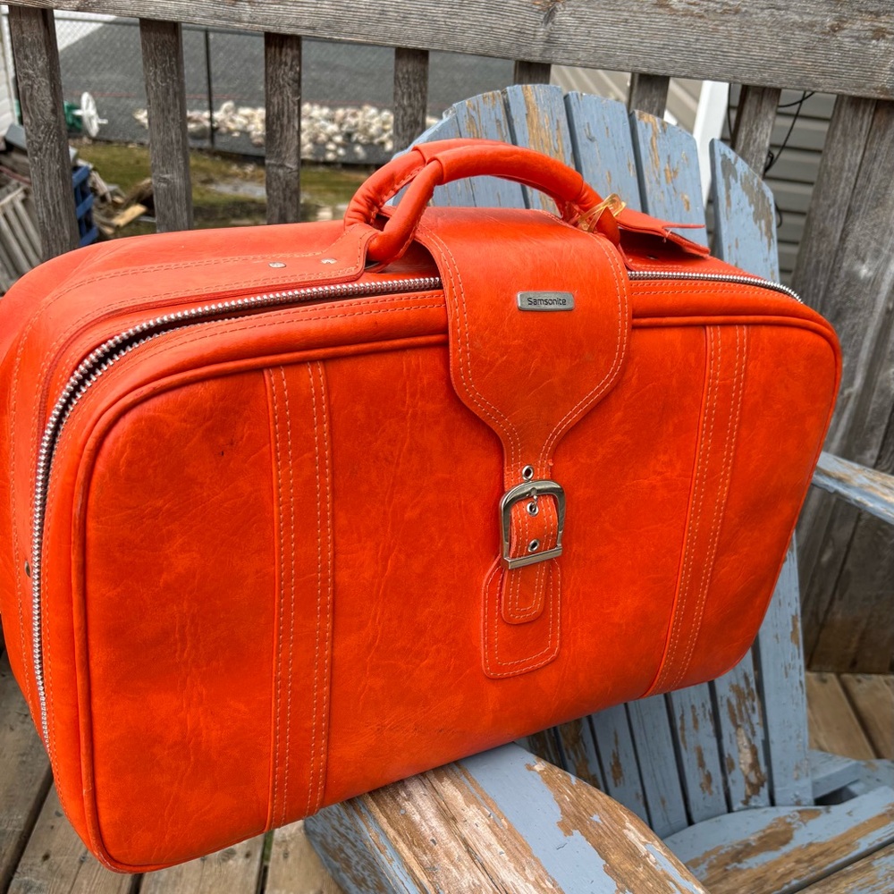 Samsonite Orange Leather Briefcase with Buckle Accent